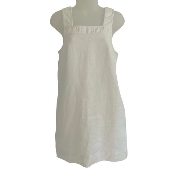 Madewell Women's Embroidered Tank Dress Linen White Square Neck Size 00 NEW Flaw - Picture 2 of 11